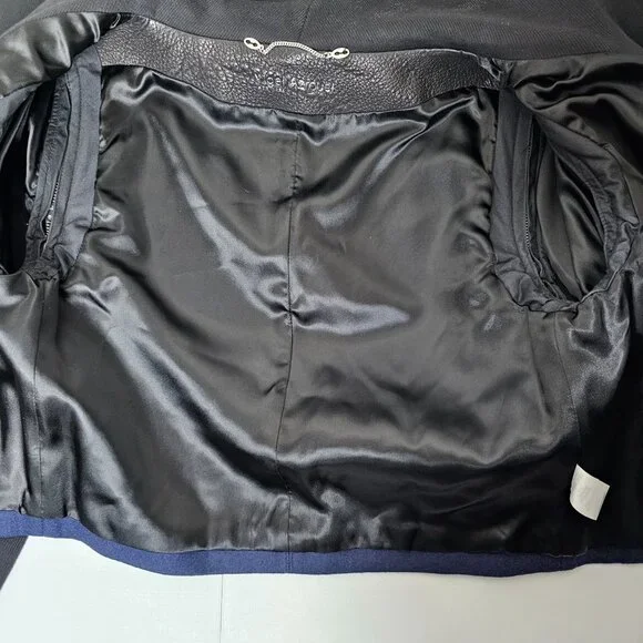 Yigal Azrouel Size 6 Blue Black Wool Lambs Leather Moto Jacket Asymmetric Zip